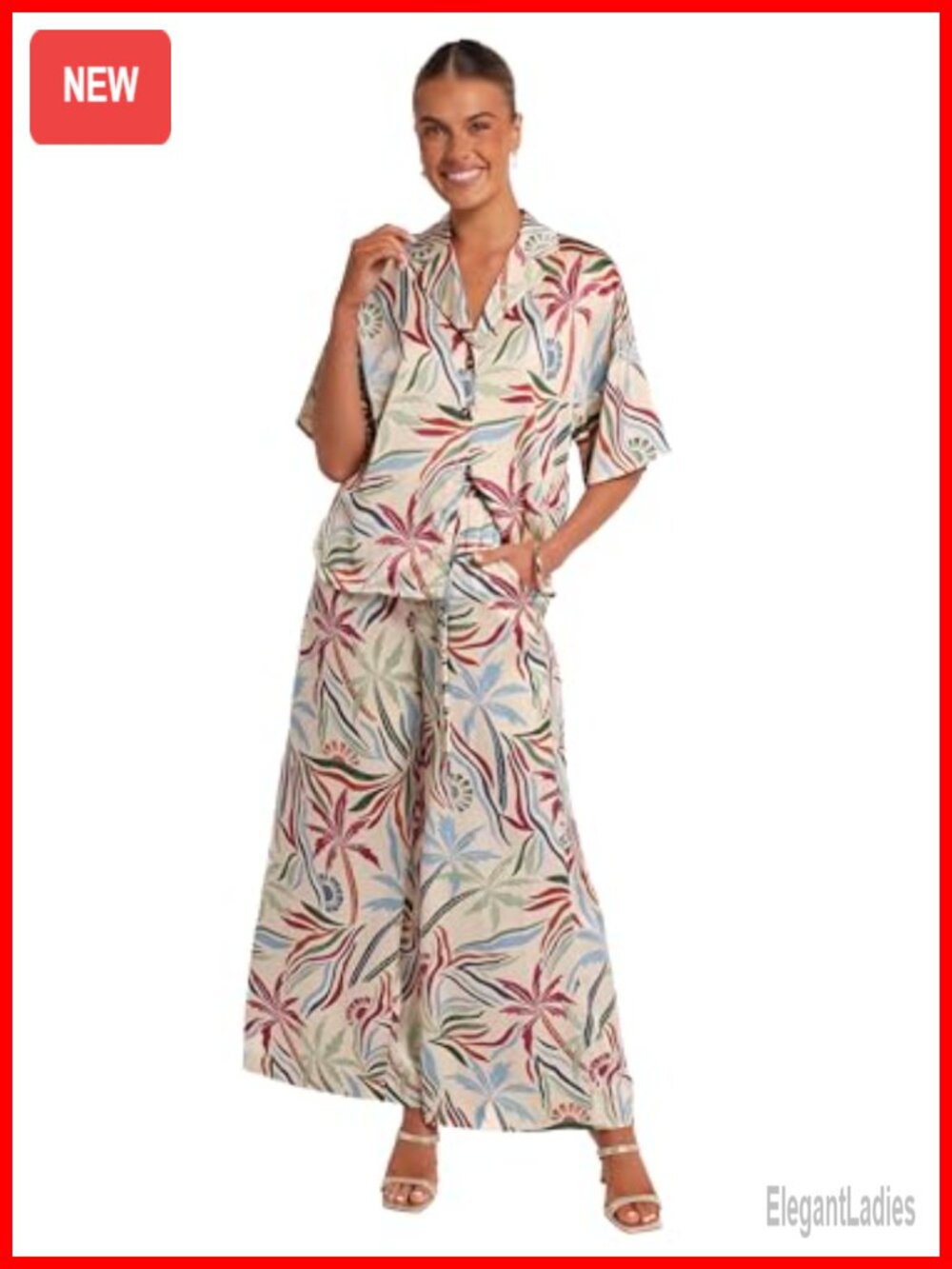 High Rise Wide Leg Palazzo Pants Floral Drawstring Business Casual